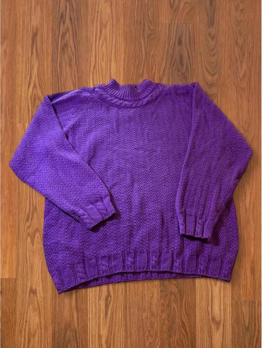 Vintage American Weekend Purple Knit Sweater Ramie Cotton Blend Women's Size L
